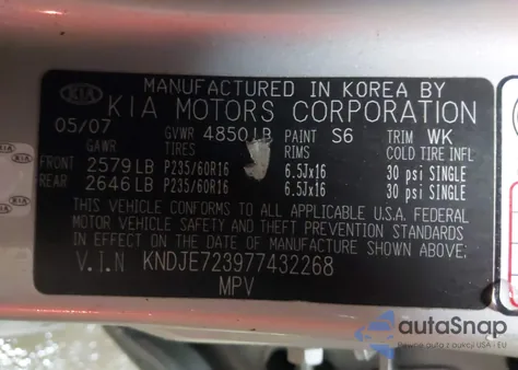 2007 Kia Sportage Ex V6 из США, поврежденный, VIN KNDJE723977432268